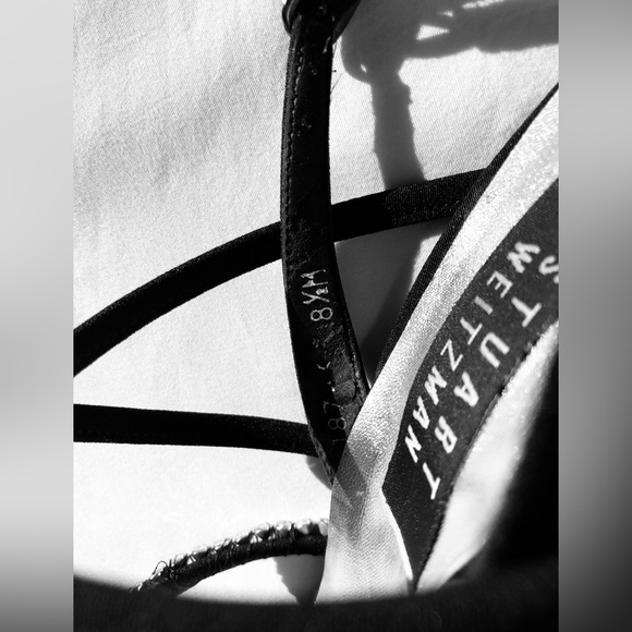 Stuart Weitzman Black silk peau de soie  rhinestone strap 4"heel sandals 8 1/2 M - Picture 11 of 15